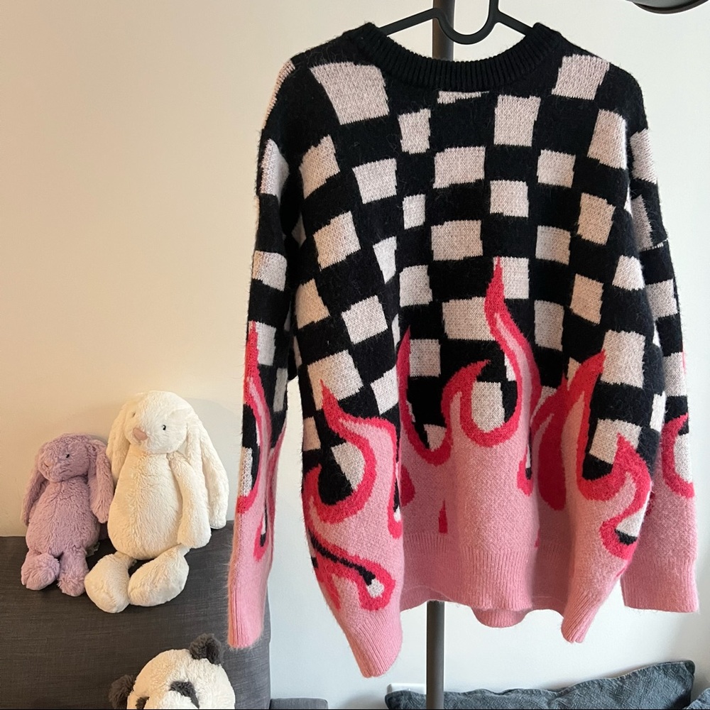 Fire sweater, checkerboard